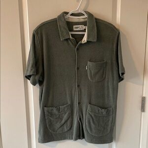 Wellen Terry Snap Short Sleeve Shirt - Green, Size M